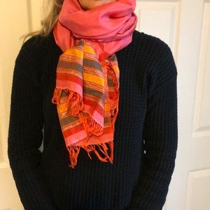 Stunning iridescent coral 24" x 45" woven wrap/scarf with fringe - NEW